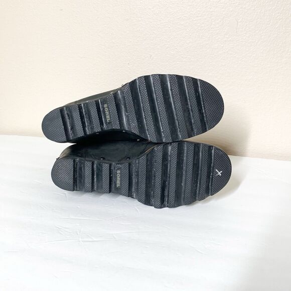 Sorel Joan of Artic Wedge Mid Women's 10 Black Leather Boots Booties Calf Length - Picture 7 of 9